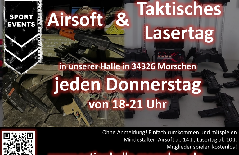 Airsoft & Taktisches Lasertag – offene Arena – jeden Donnerstag